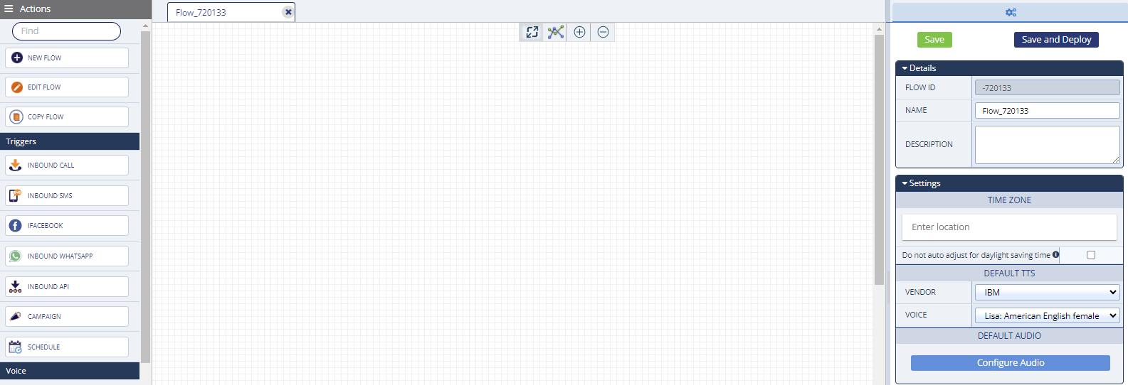 The Flow Editor is show with a blank board in the middle